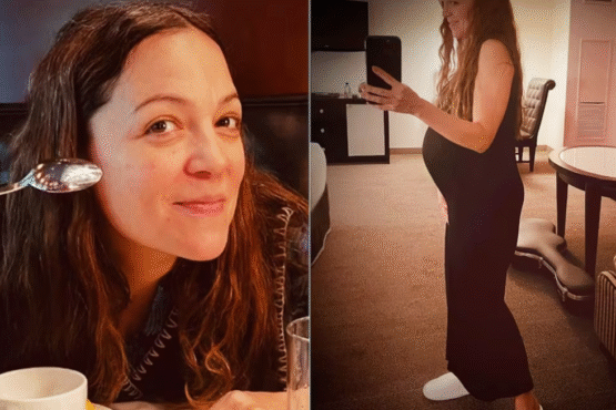 Natalia Lafourcade mostrando su embarazo de 5 meses durante su gira musical