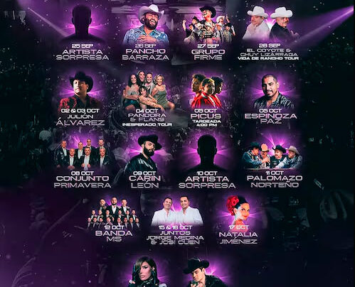 Cartel oficial con los artistas confirmados para el Palenque de la Feria San Francisco Pachuca 2025.