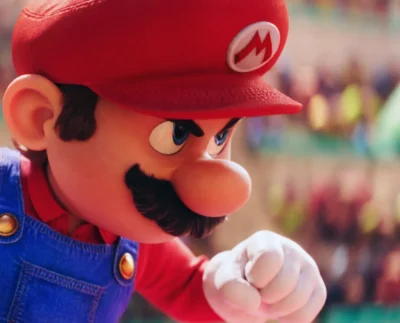 Póster de la película “The Super Mario Galaxy Movie” con Mario y sus amigos en el espacio.