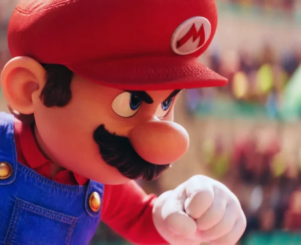 Póster de la película “The Super Mario Galaxy Movie” con Mario y sus amigos en el espacio.